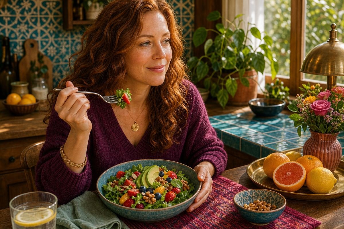Woman eating a fresh, healthy salad
