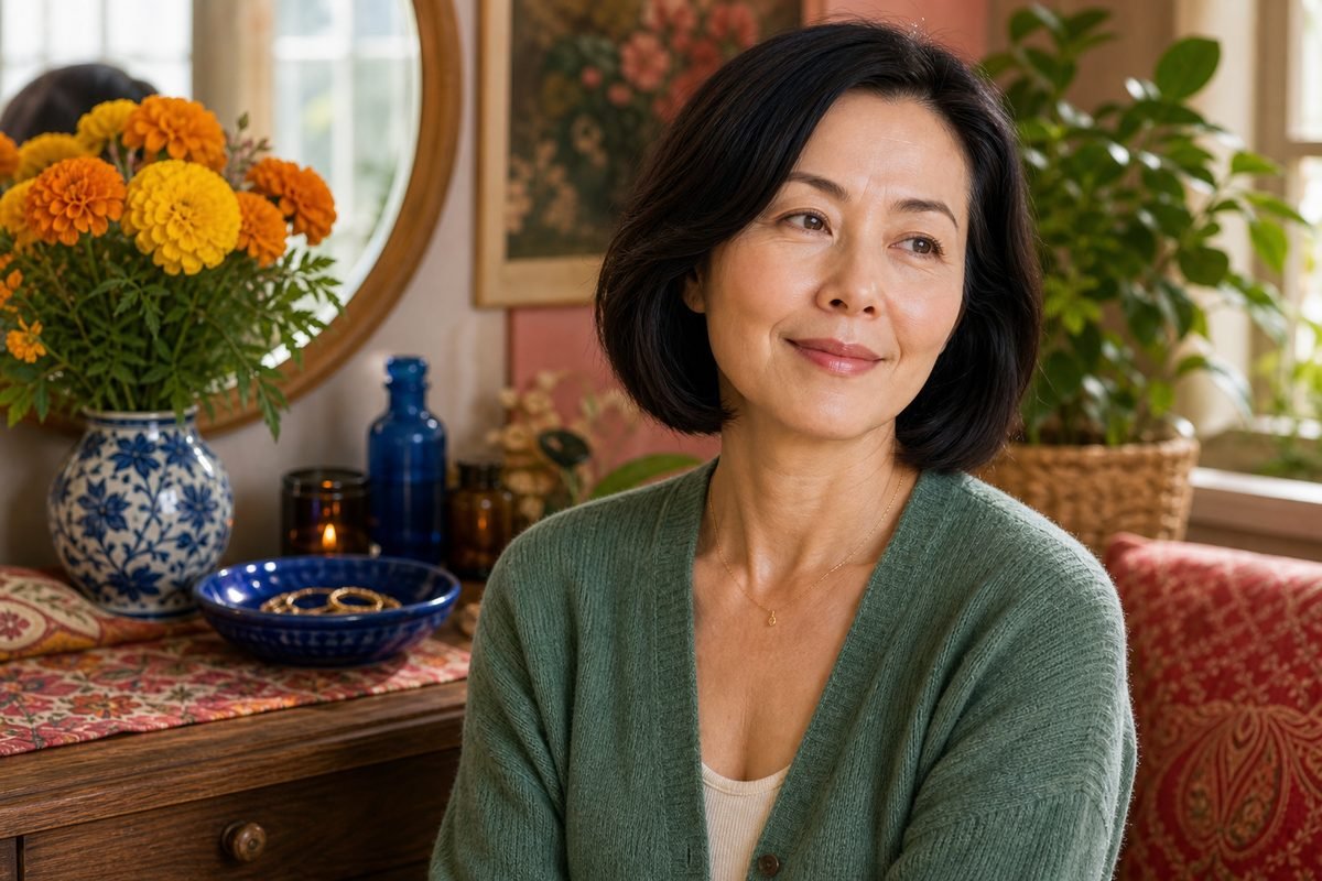 Woman with full, glowing cheeks
