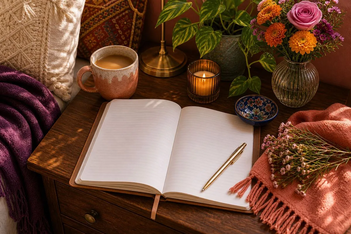 Open gratitude journal with flowers