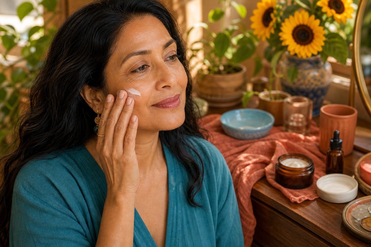 Woman applying gentle, fragrance-free cream