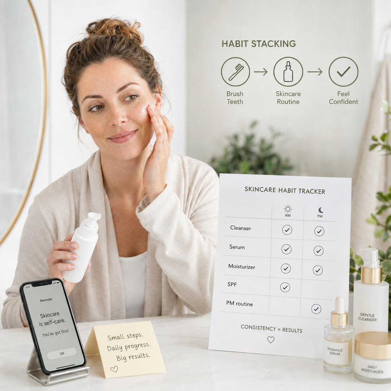 How to Actually Stick to a Skincare Routine (Habit Stacking + a Free Tracker)