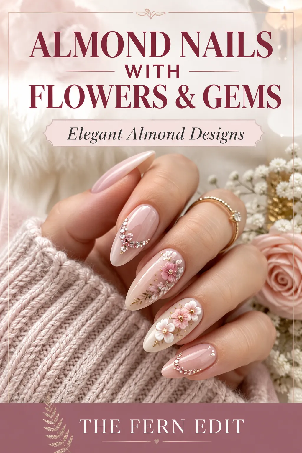 Almond nails with flowers gems elegant almond designspng