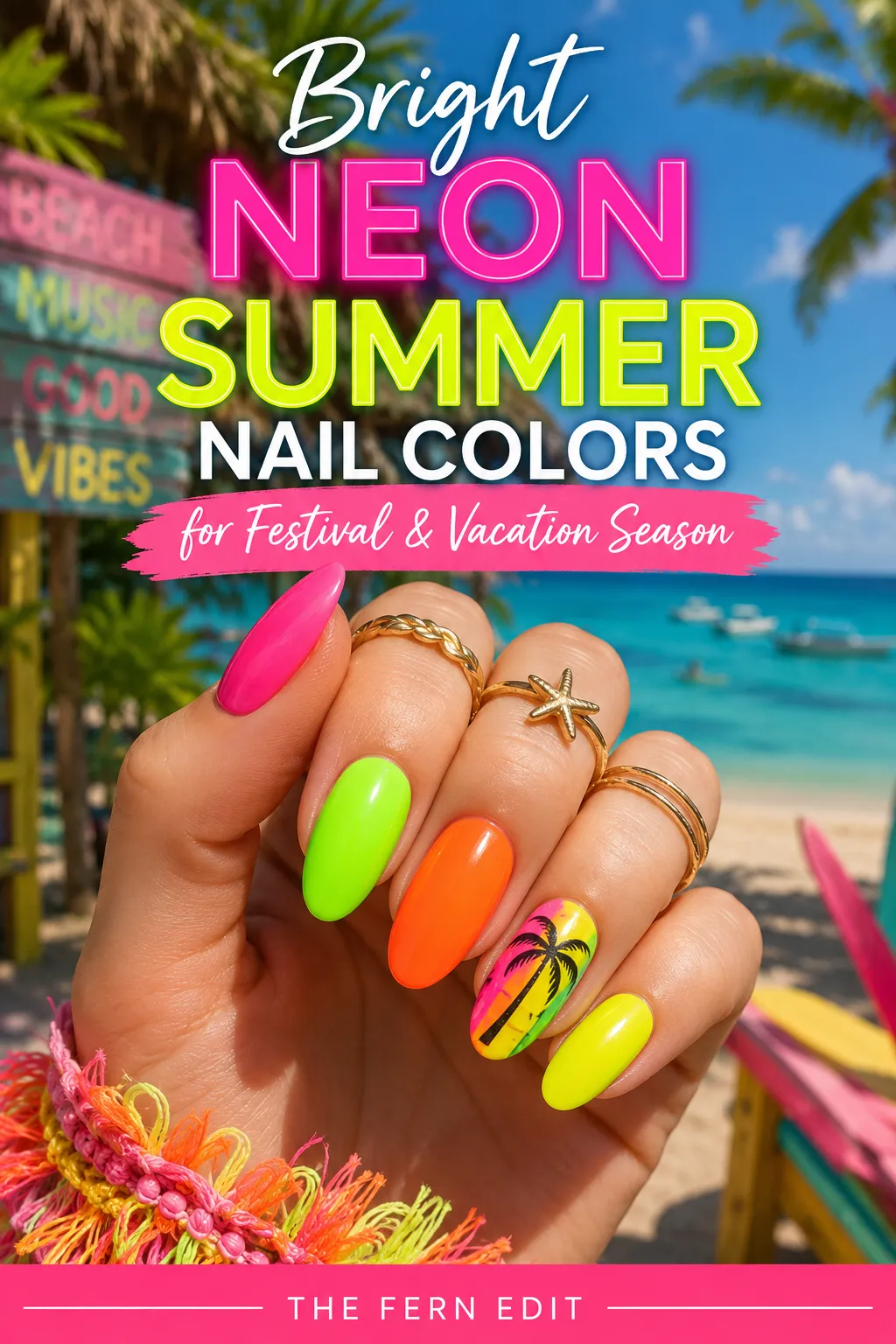 Bright neon summer nail colors for festival and vacation season