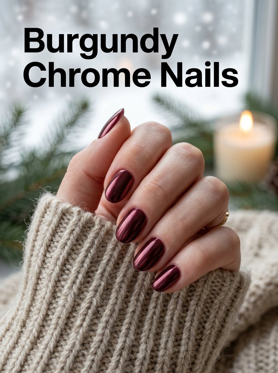 Burgundy chrome nails photo