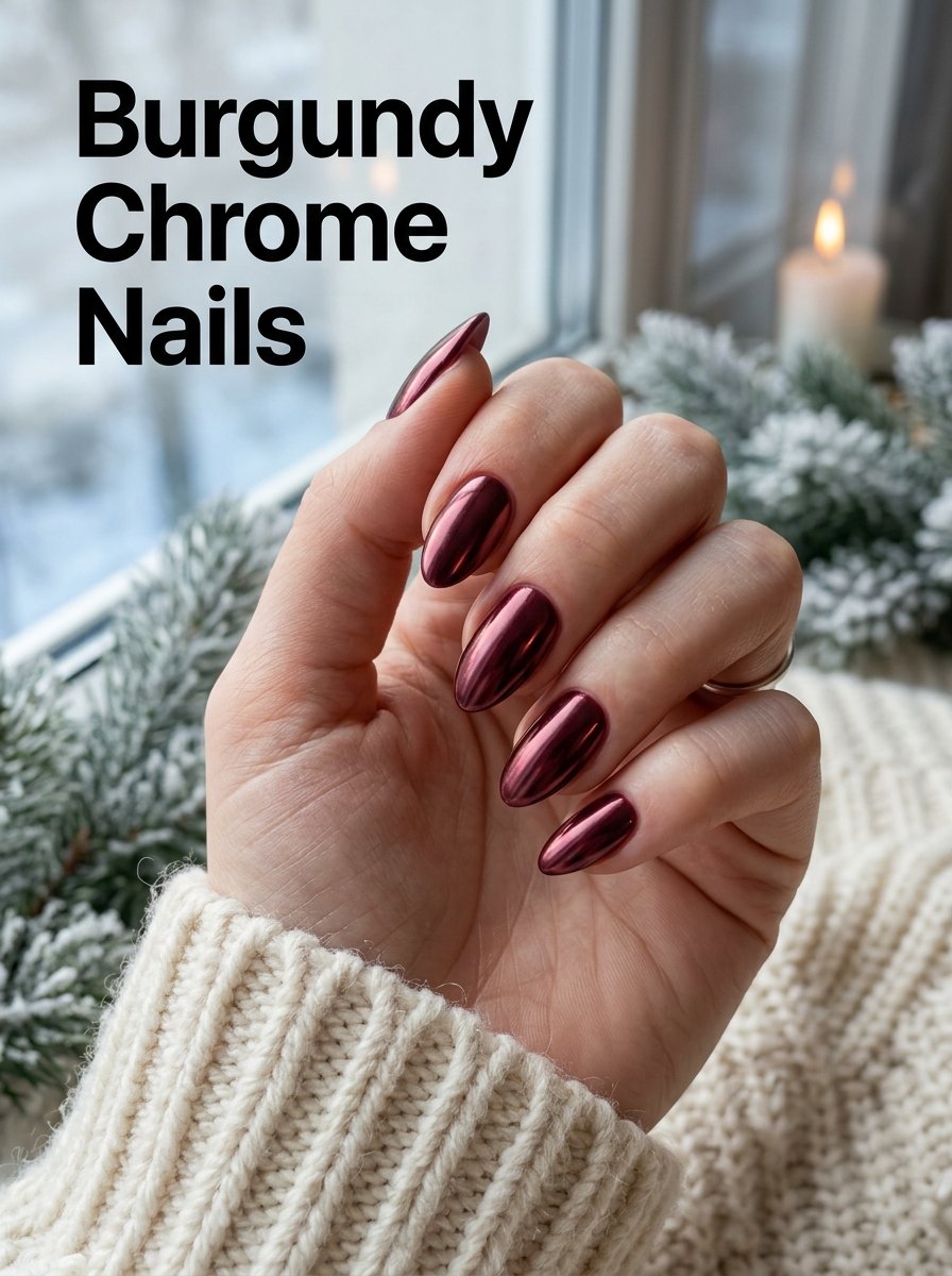 Burgundy chrome nails photo