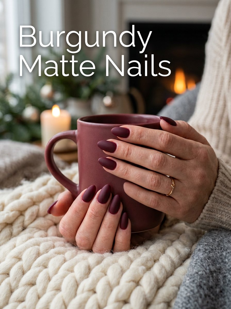 Burgundy matte nails