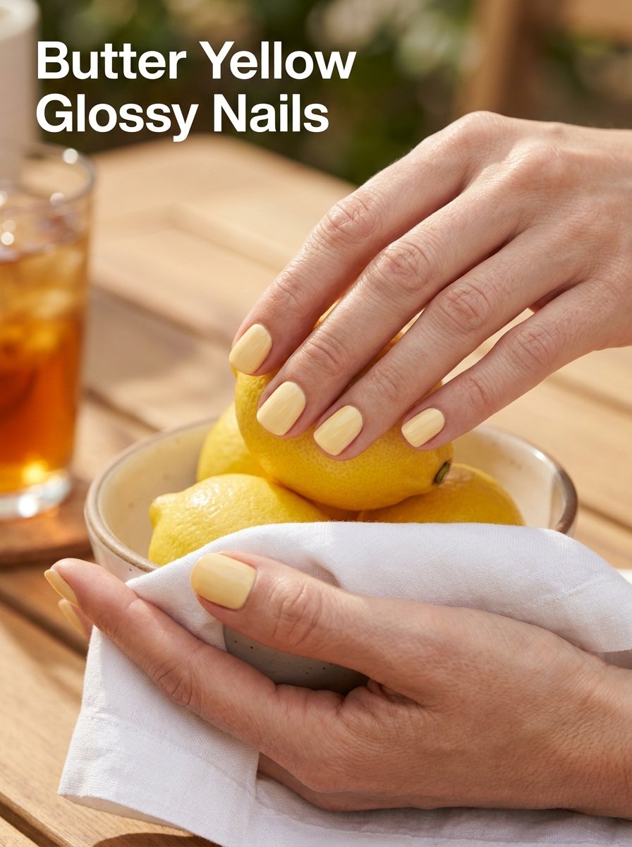 Butter yellow glossy nails