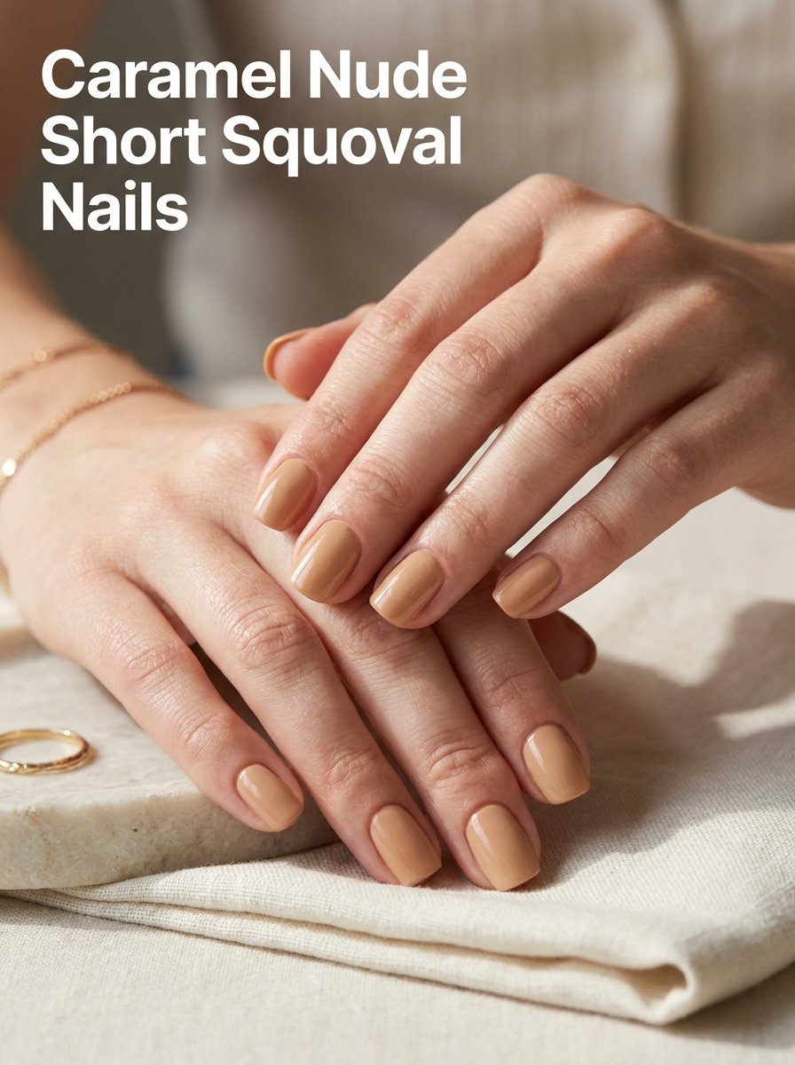 Caramel nude short squoval nails