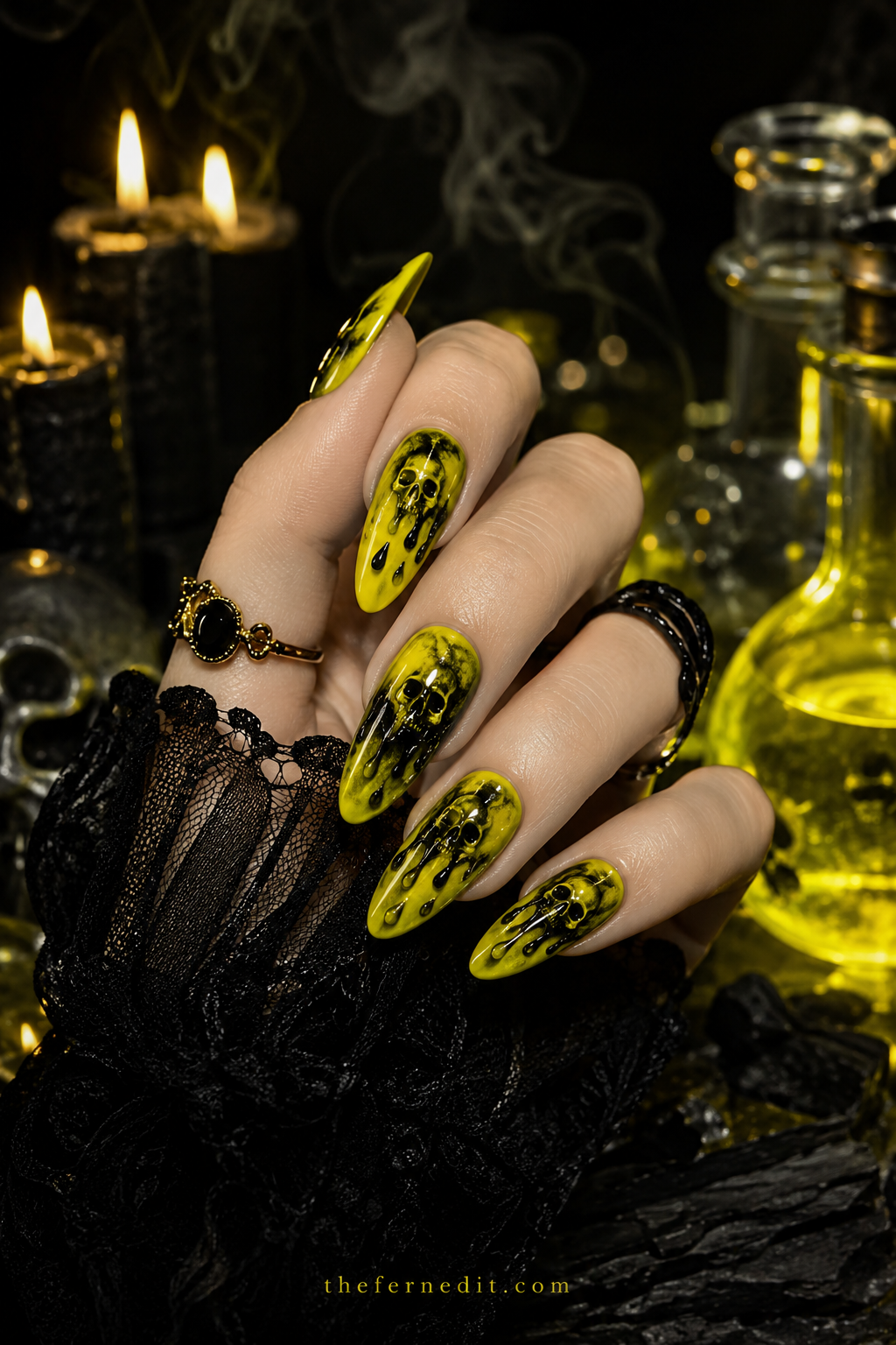 Glow-in-the-Dark Yellow — Yellow Halloween nail design idea