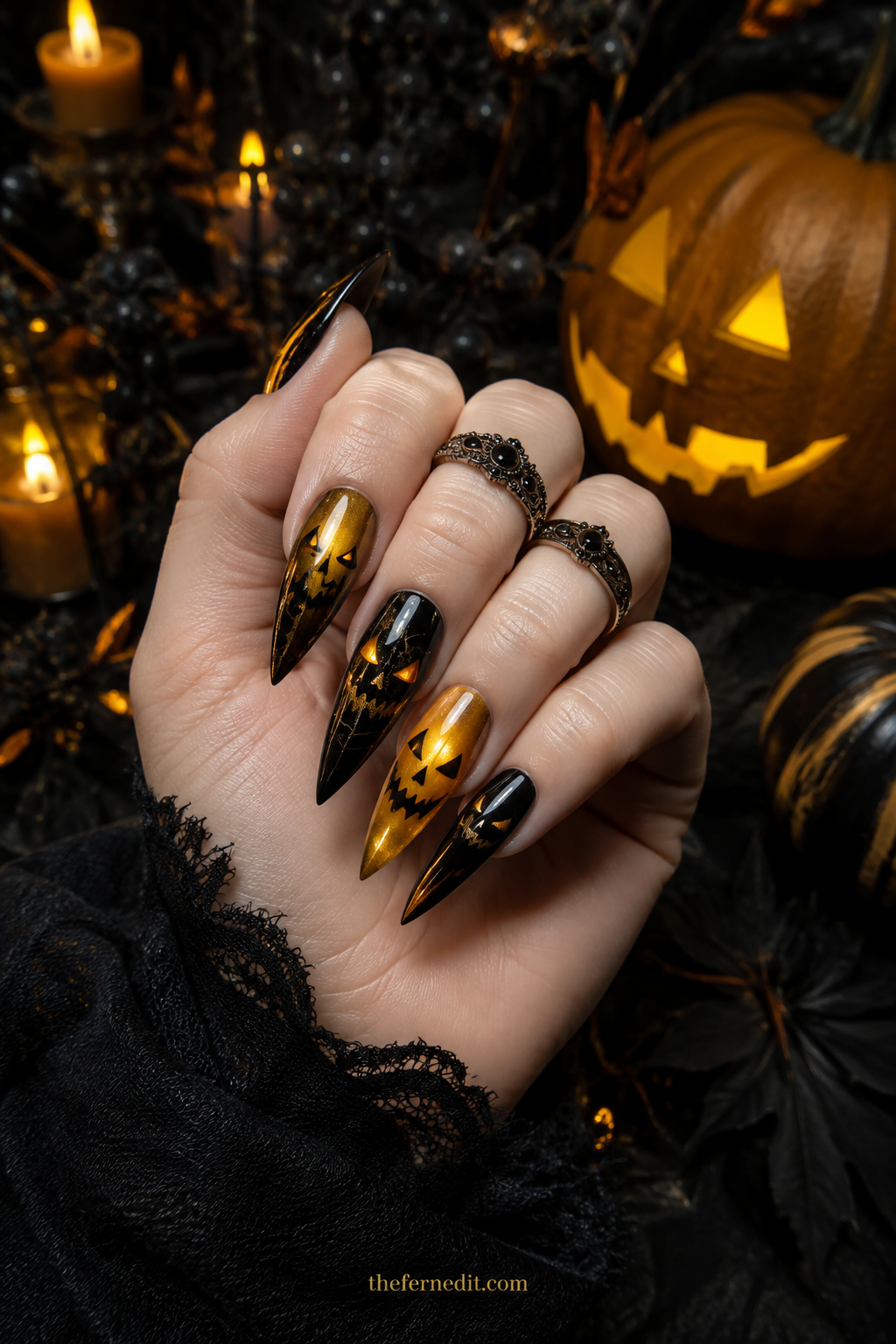 Yellow Skeleton French — Yellow Halloween nail design idea