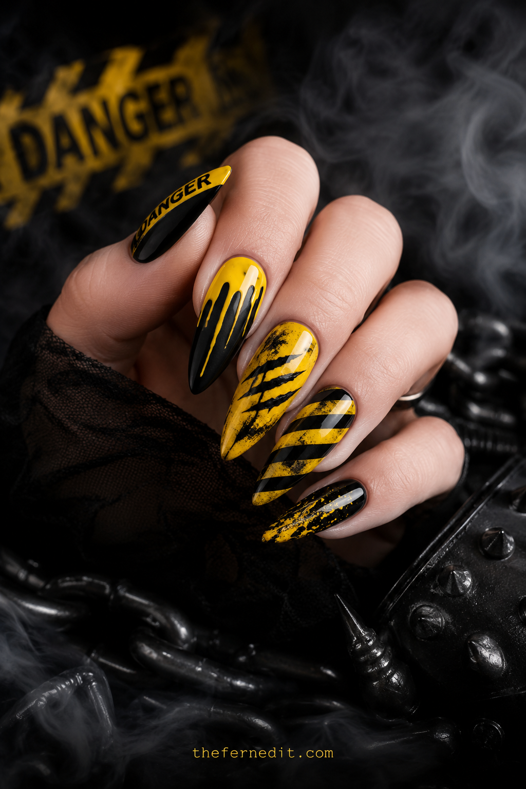 Yellow Halloween nail design ideas
