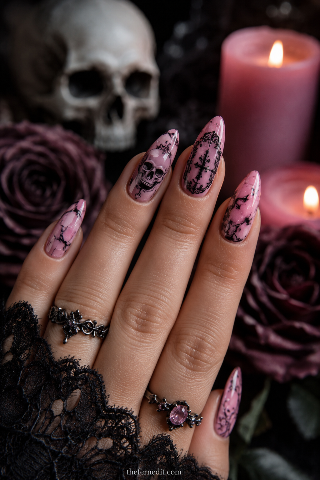 Neon Pink Flame Tips — Pink Halloween nail design idea