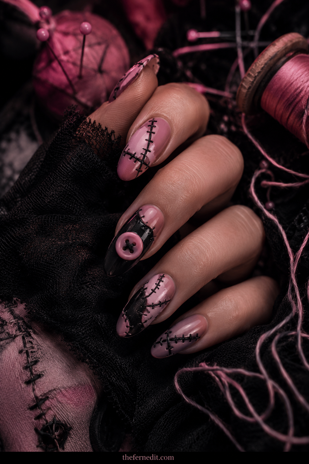 Pink Skeleton Chrome — Pink Halloween nail design idea