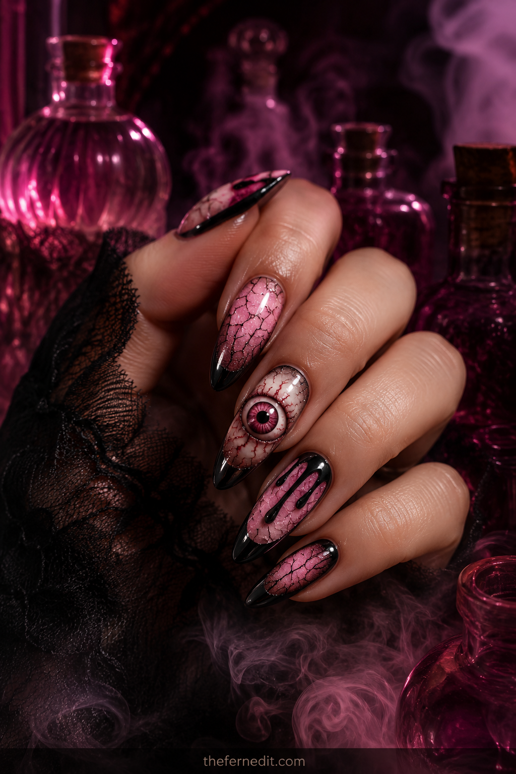 Pink Glitter Candy Nails — Pink Halloween nail design idea