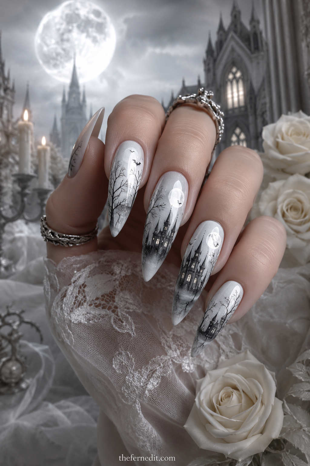 White Halloween nail design ideas