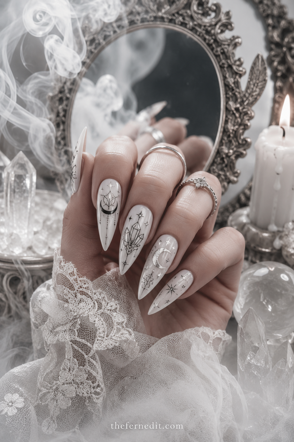 Icy White Spiderweb — White Halloween nail design idea