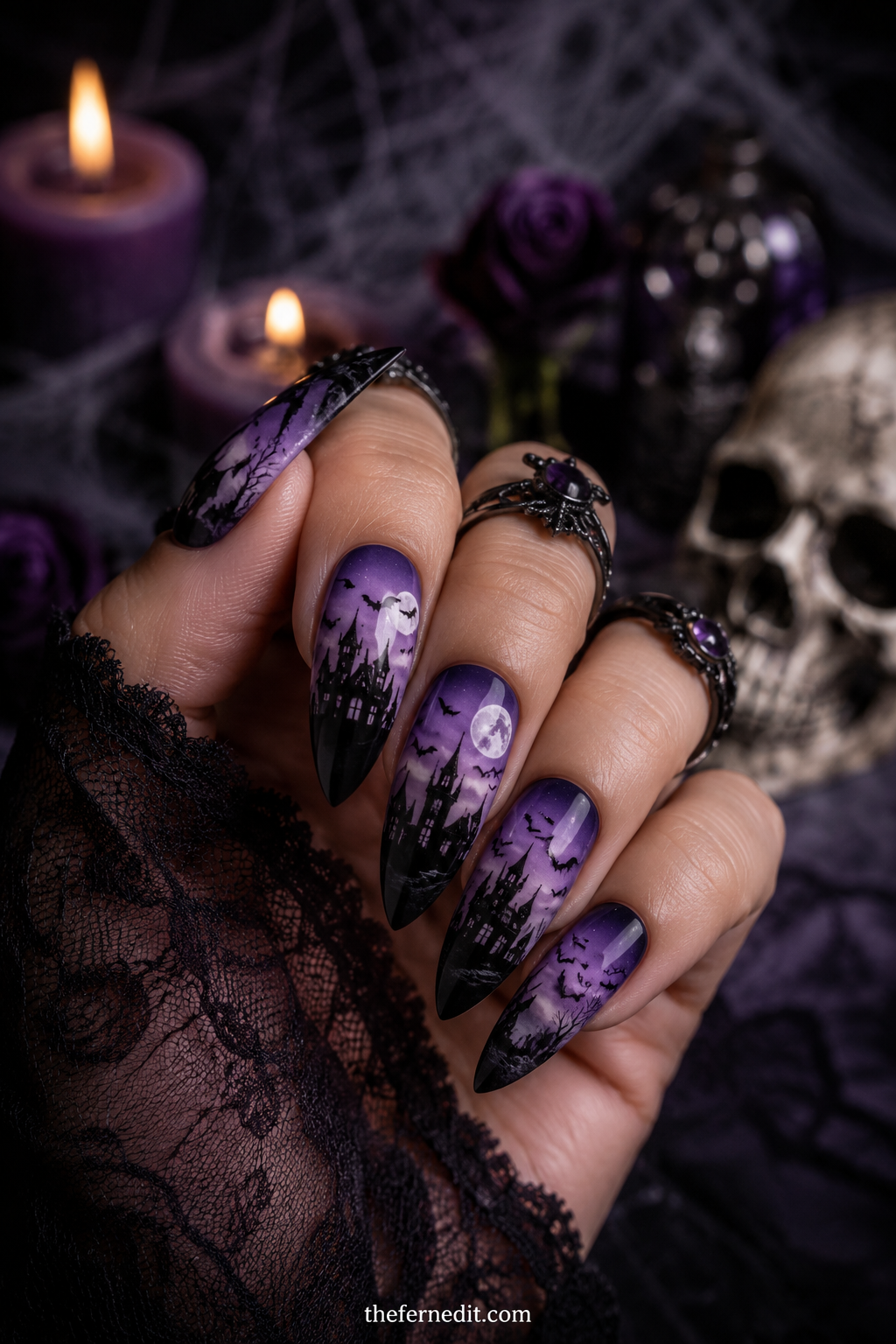 Mystic Purple Cat-Eye — Purple Halloween nail design idea