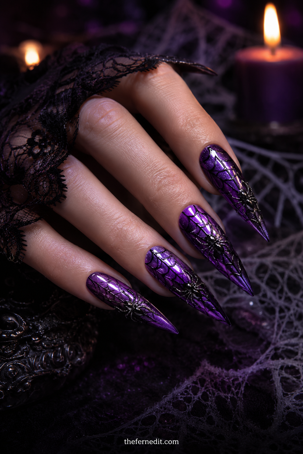 Deep-Plum Bat Tips — Purple Halloween nail design idea