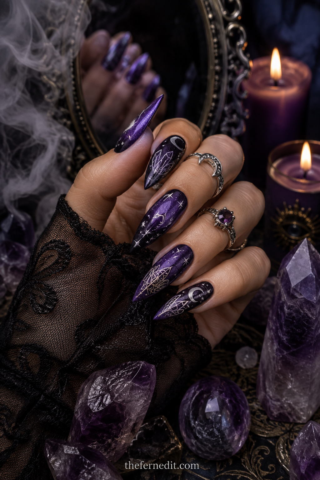 Neon Purple Skeleton — Purple Halloween nail design idea