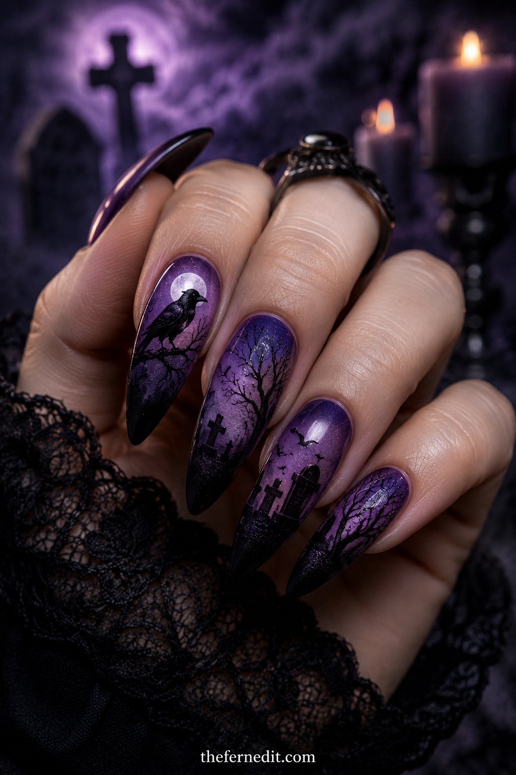 Purple Potion Marble — Purple Halloween nail design idea