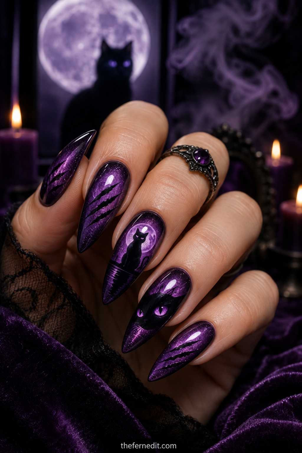 Purple Spiderweb Glitter — Purple Halloween nail design idea