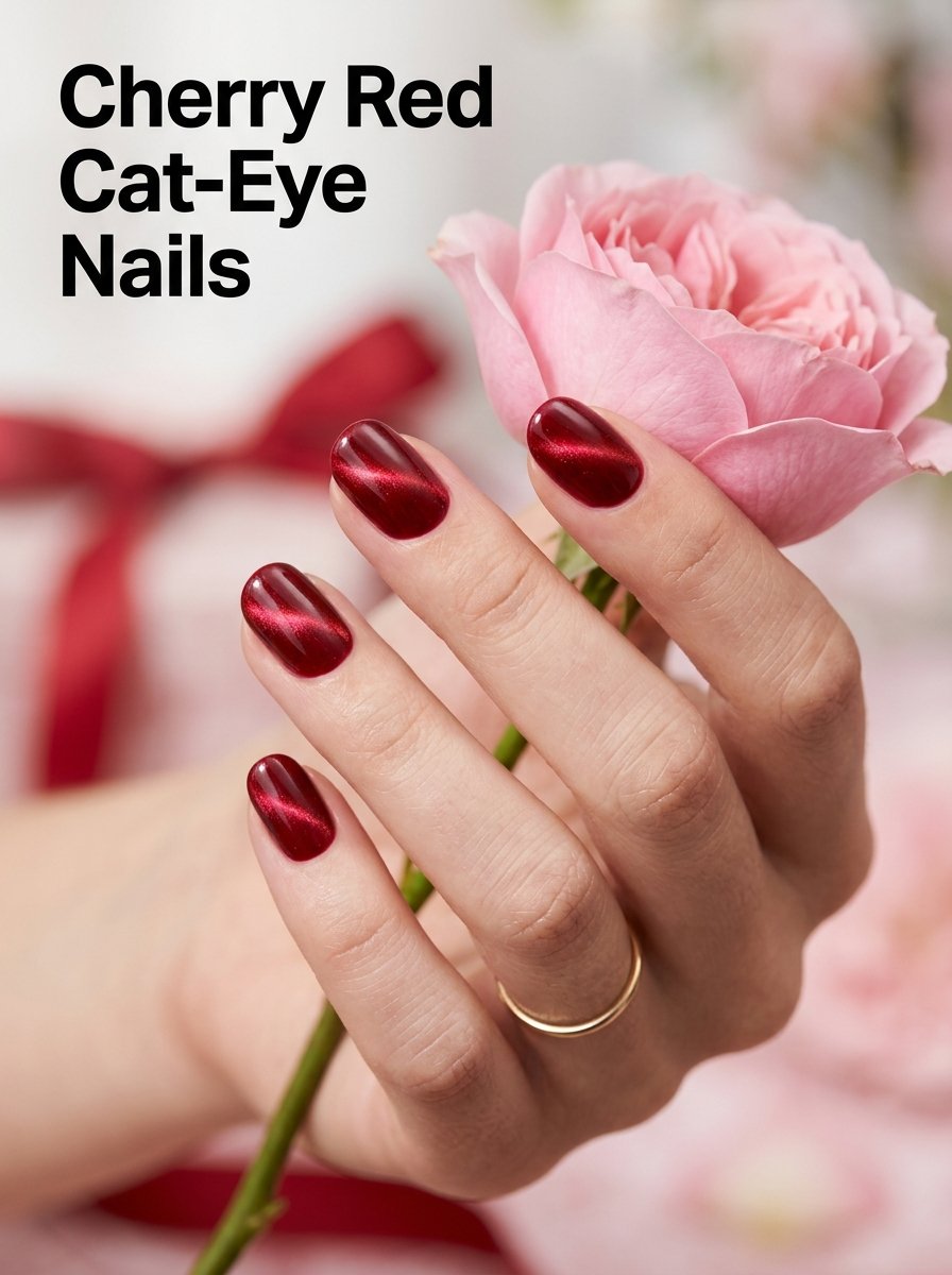 Cherry red cat eye nails