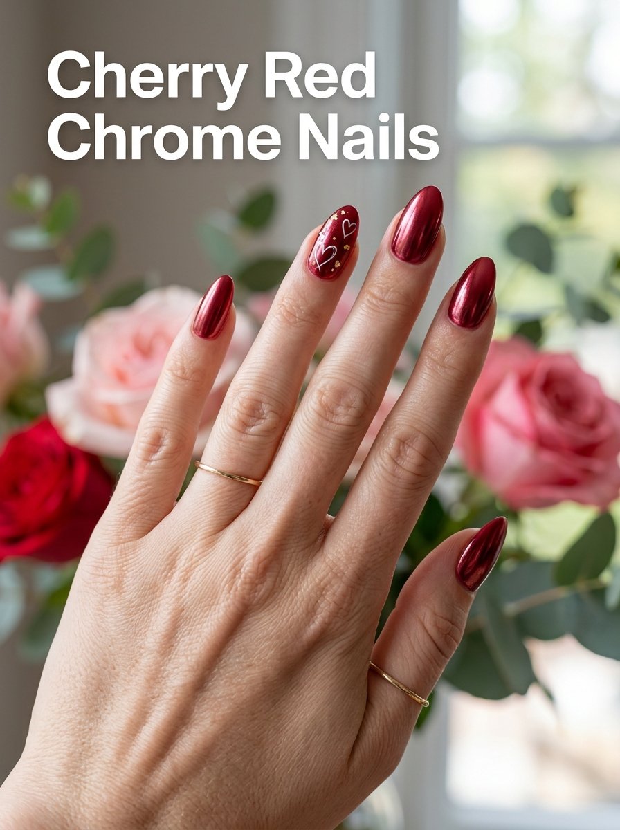 Cherry red chrome nails