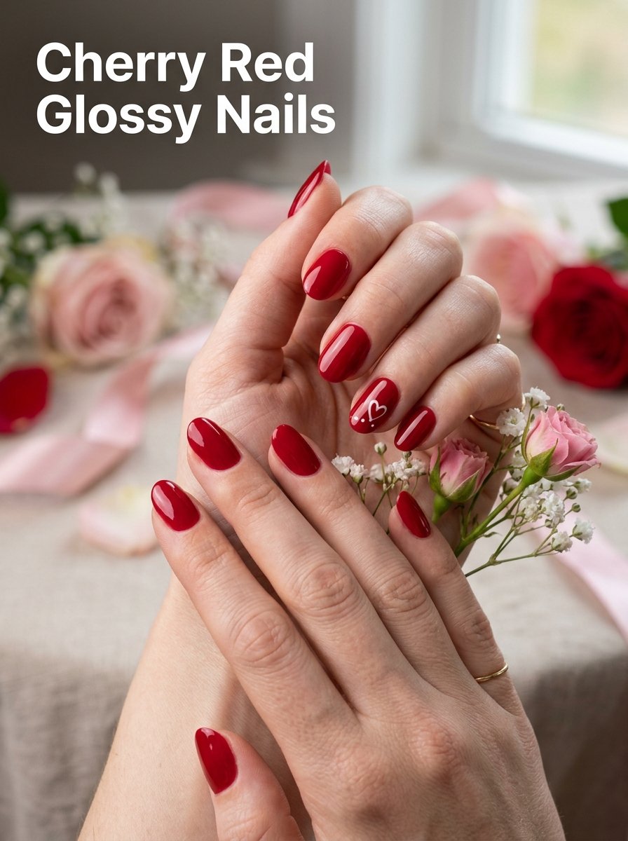 Cherry red glossy nails