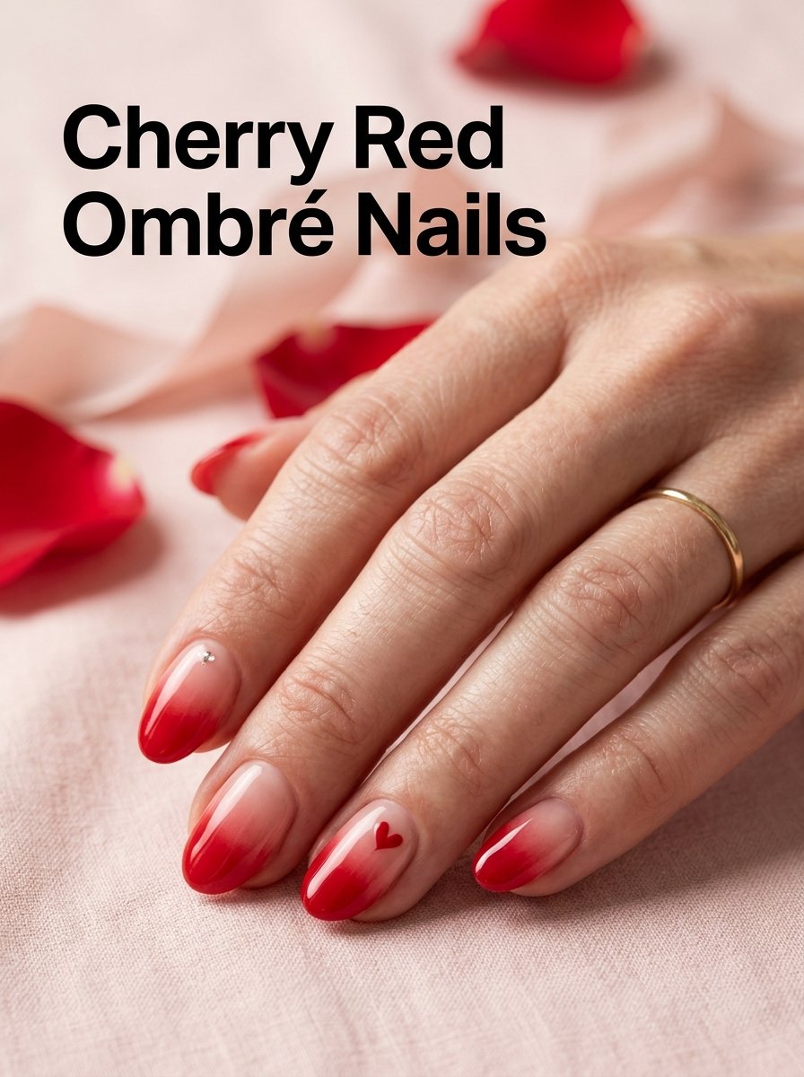 Cherry red ombre nails
