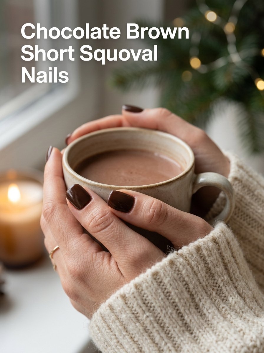 Chocolate brown short squoval nails