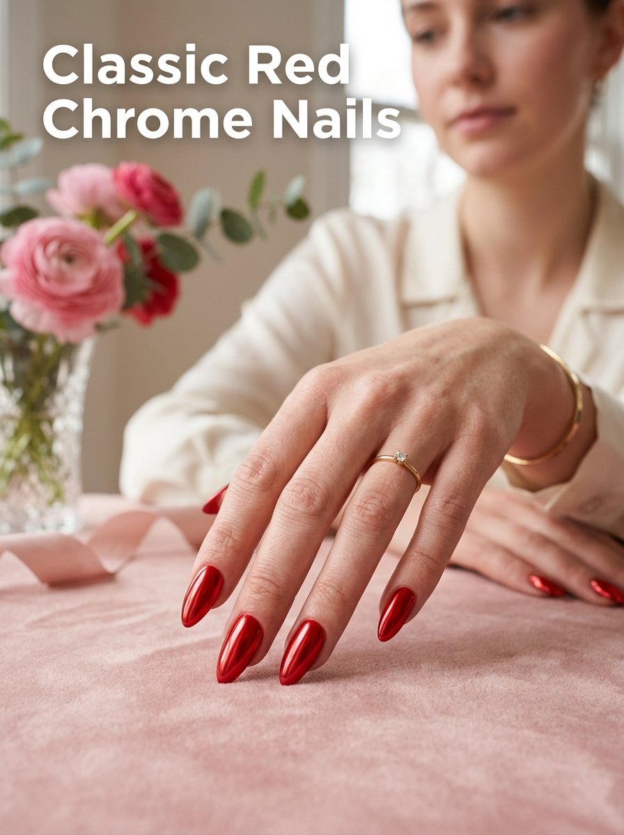 Classic red chrome nails