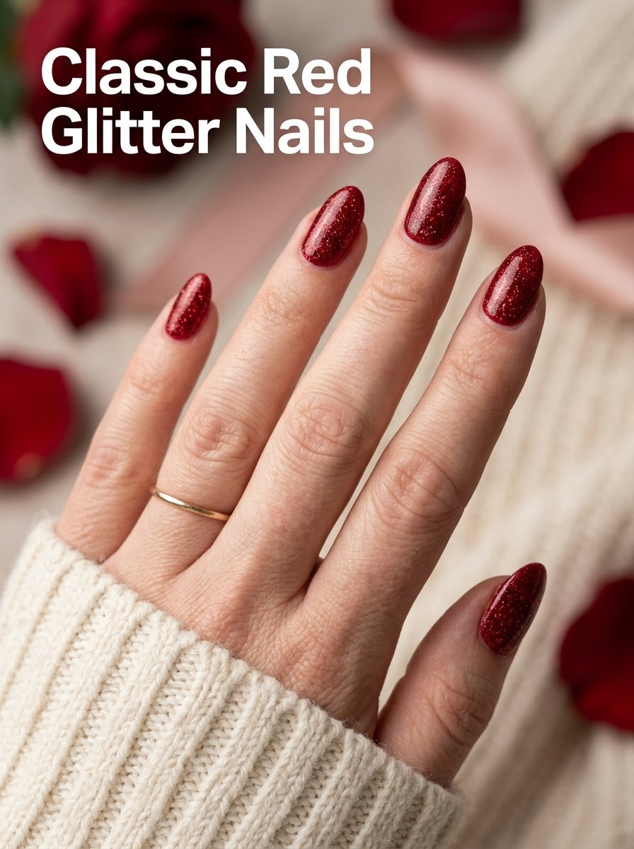 Classic red glitter nails
