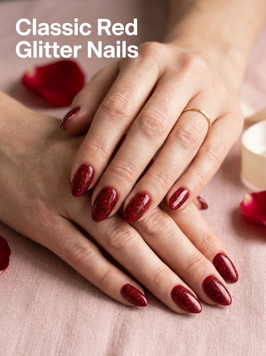Classic red glitter nails