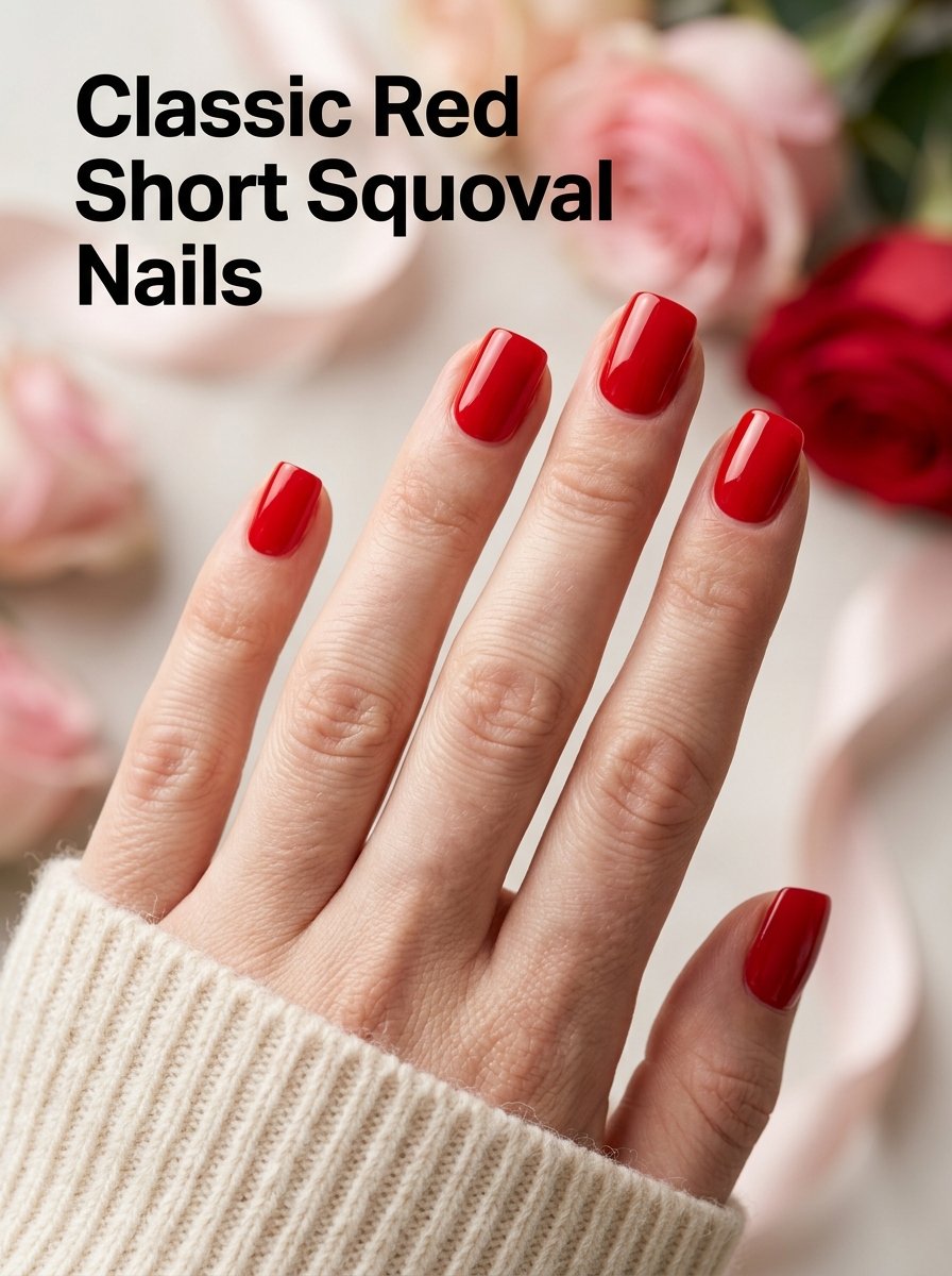 Classic red short squoval nails