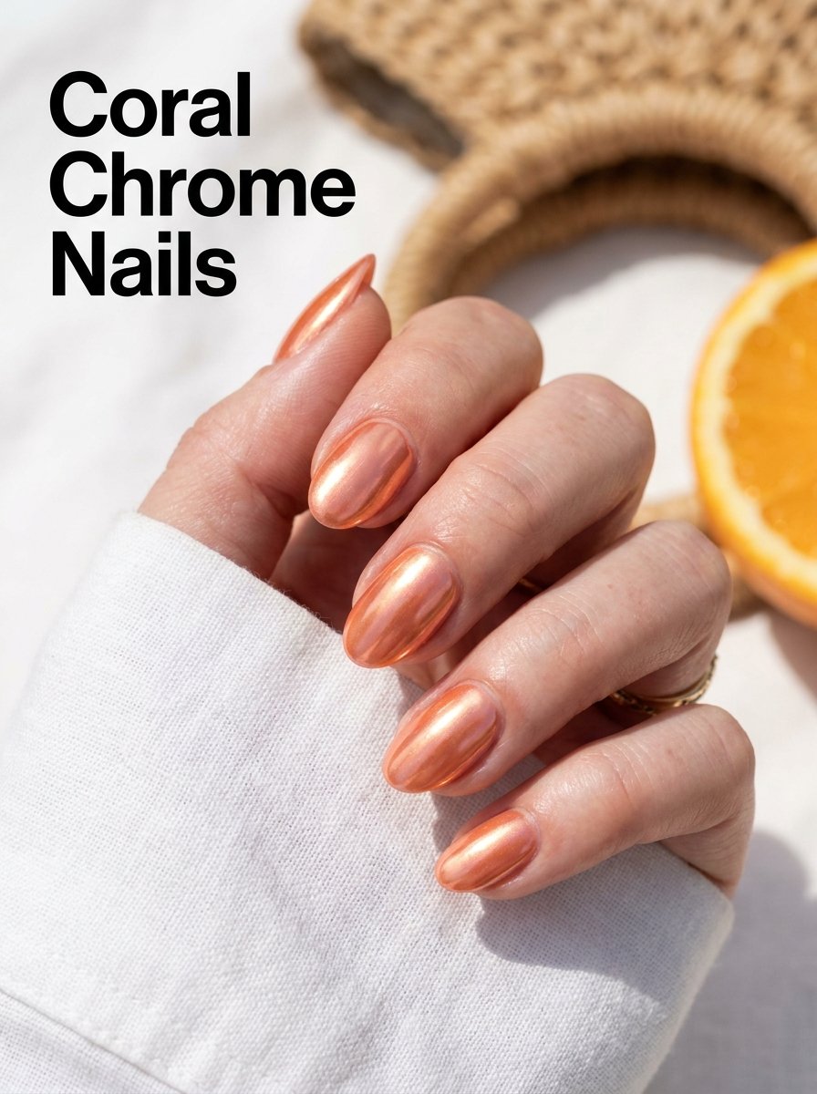 Coral chrome nails