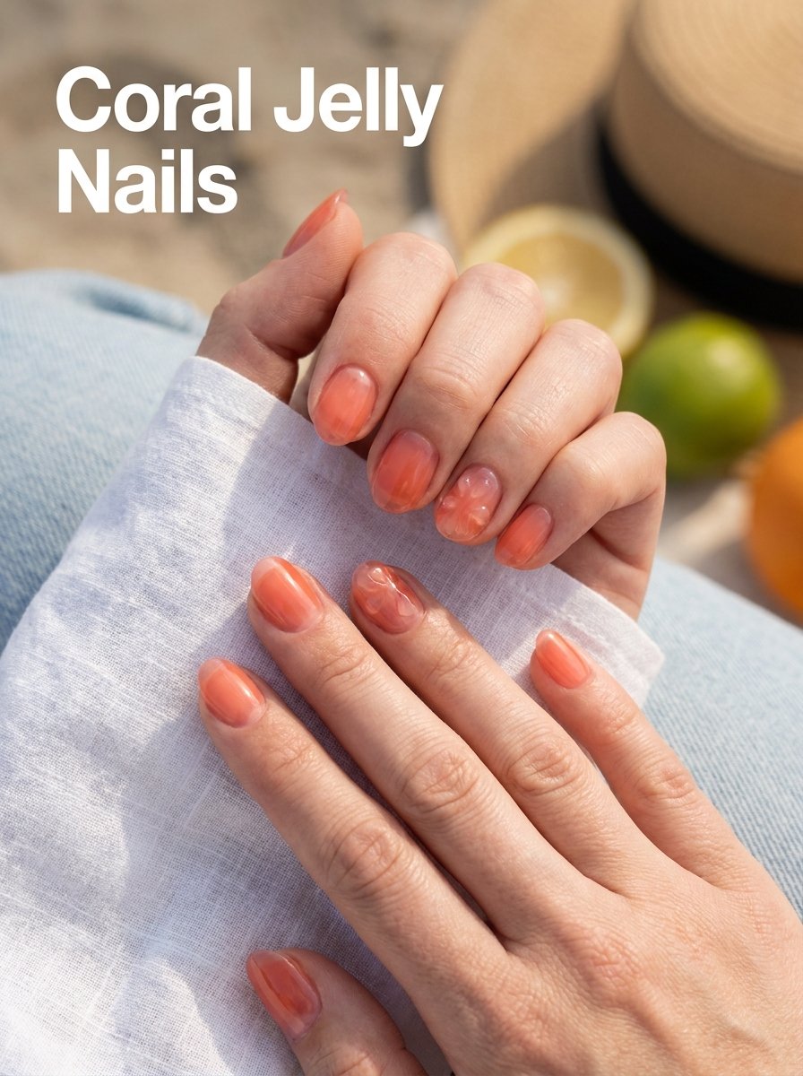 Coral jelly nails manicure