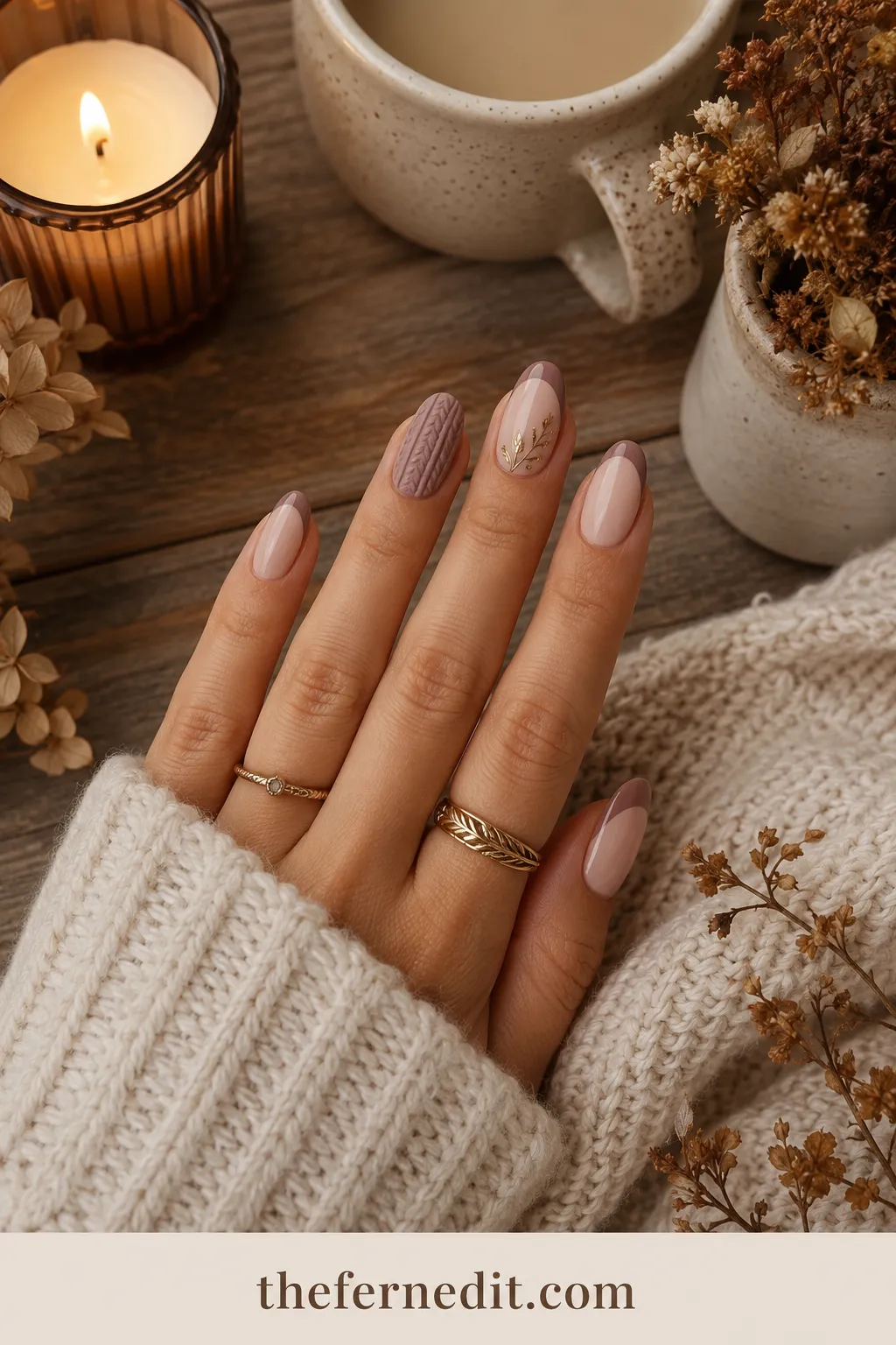 Cozy Mauve & Knit-Texture French Tips — September French Tip Nails: 10 Fall-Ready Ideas