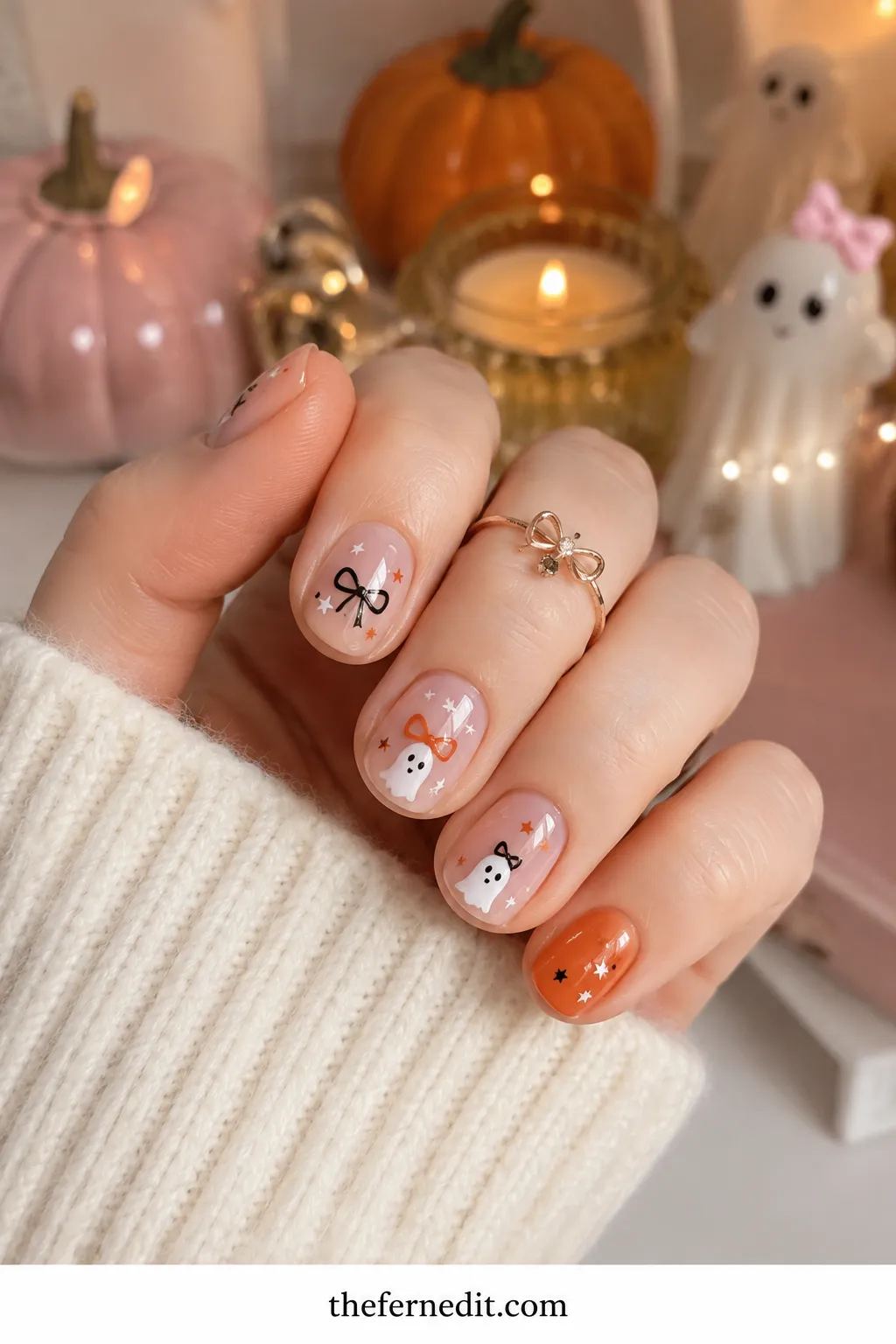 Cute Ghost & Bow Tips — Simple Halloween Nails: 10 Easy Designs to DIY at Home
