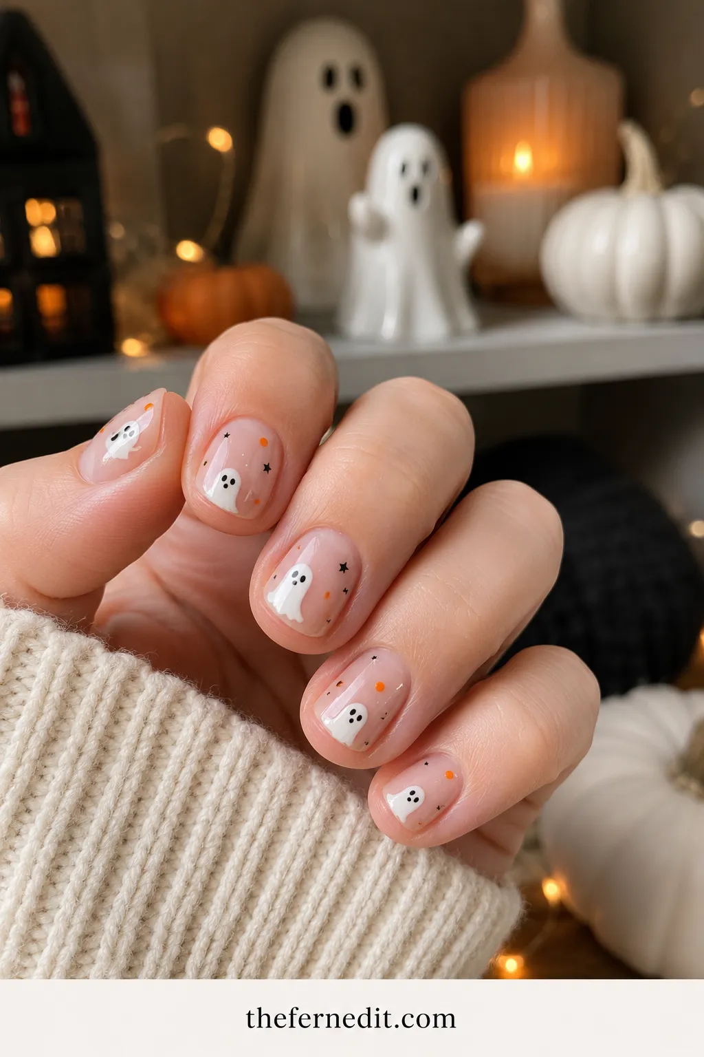 Tiny Floating Ghosts — Simple Halloween Nails: 10 Easy Designs to DIY at Home