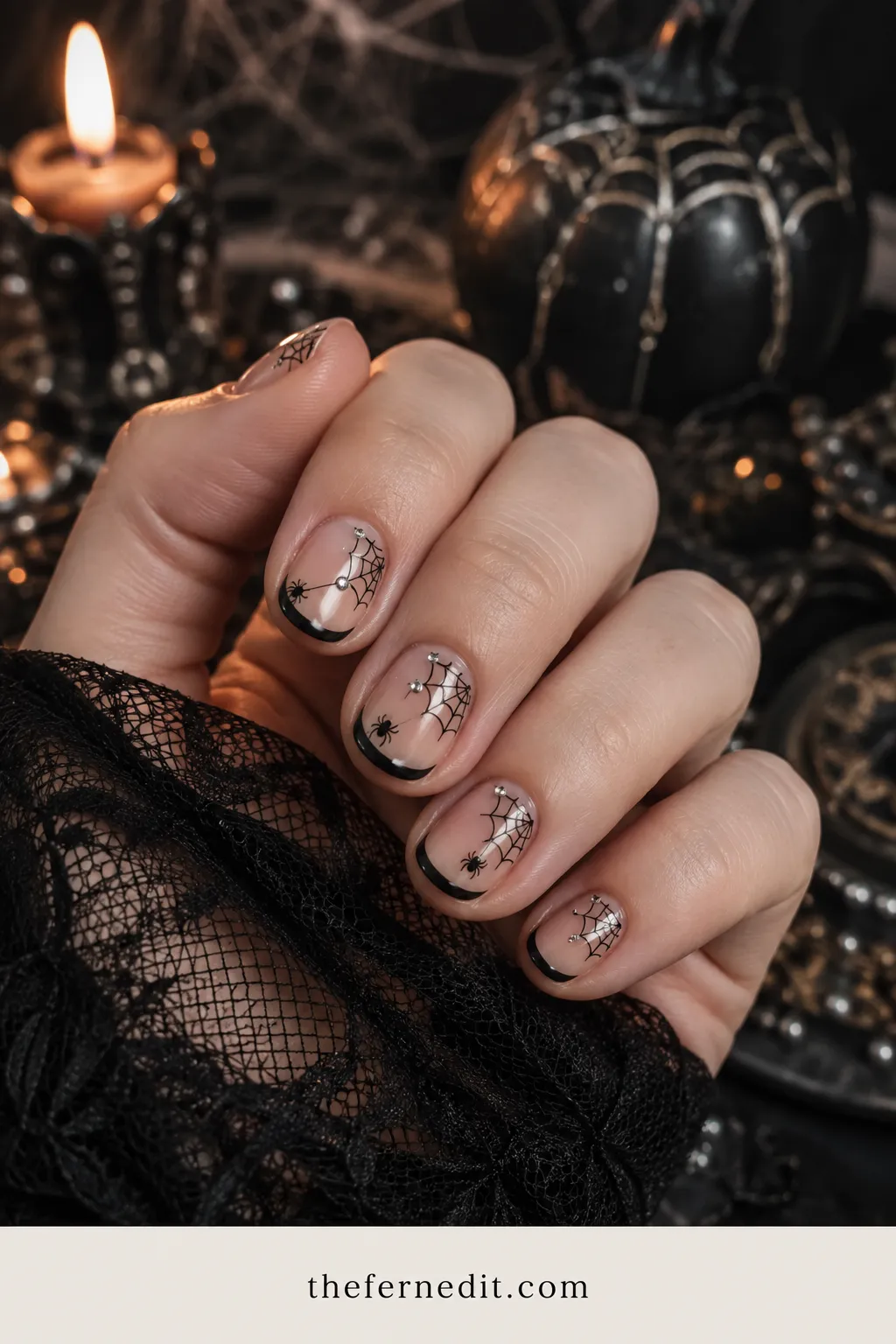Spiderweb French Minis — Simple Halloween Nails: 10 Easy Designs to DIY at Home