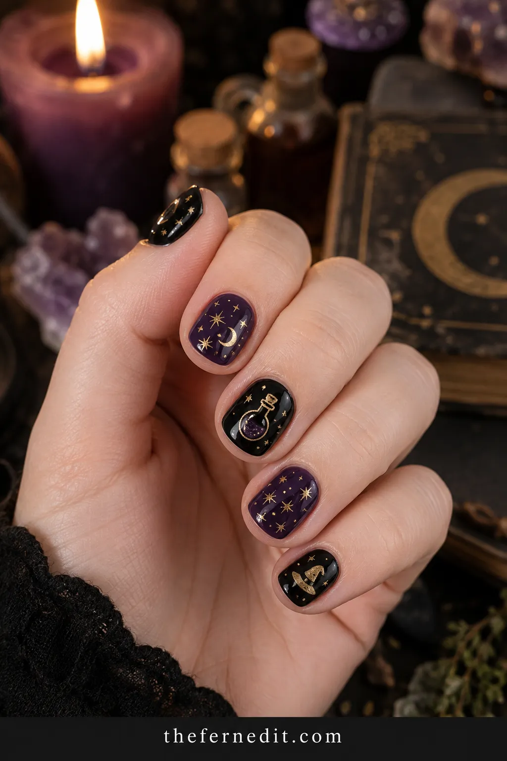 Witchy Potion & Stars — Simple Halloween Nails: 10 Easy Designs to DIY at Home
