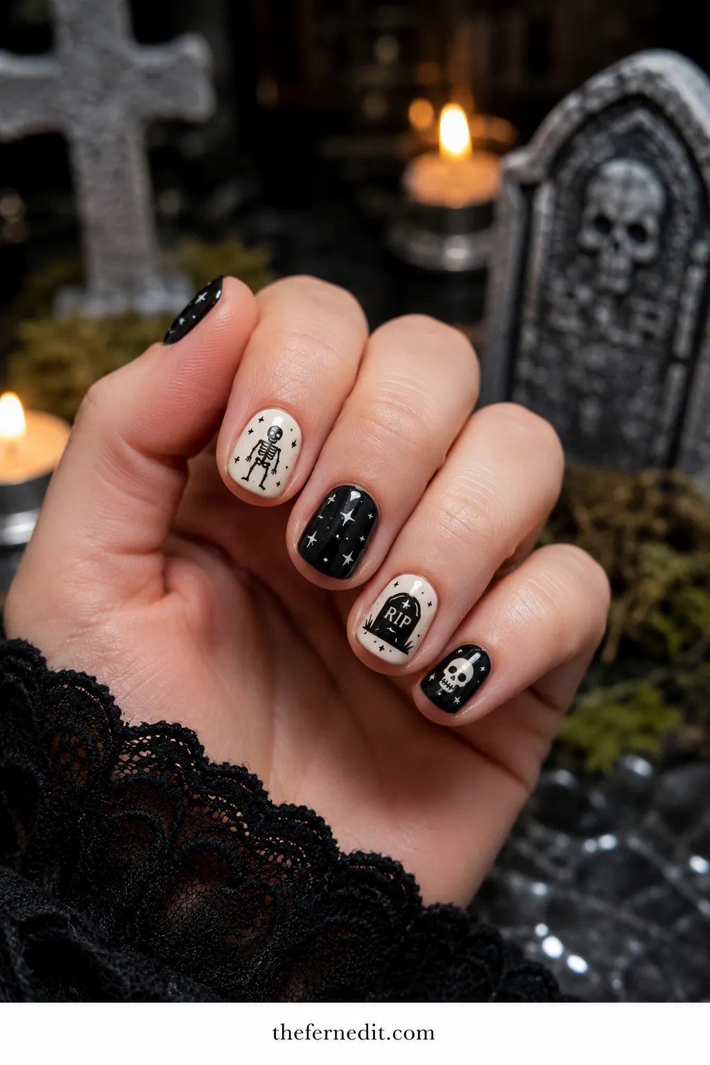 Graveyard Skeleton Minis — Simple Halloween Nails: 10 Easy Designs to DIY at Home