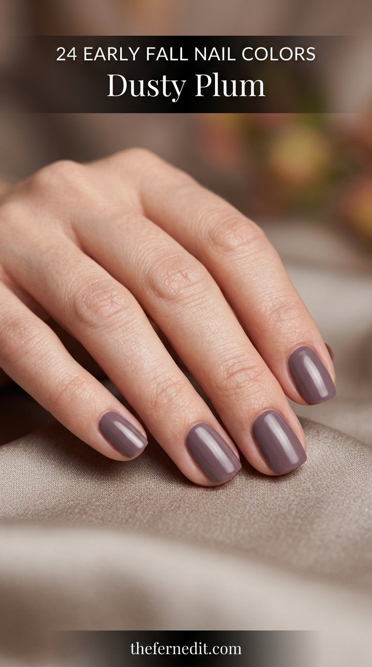 Hand displaying dusty plum nails
