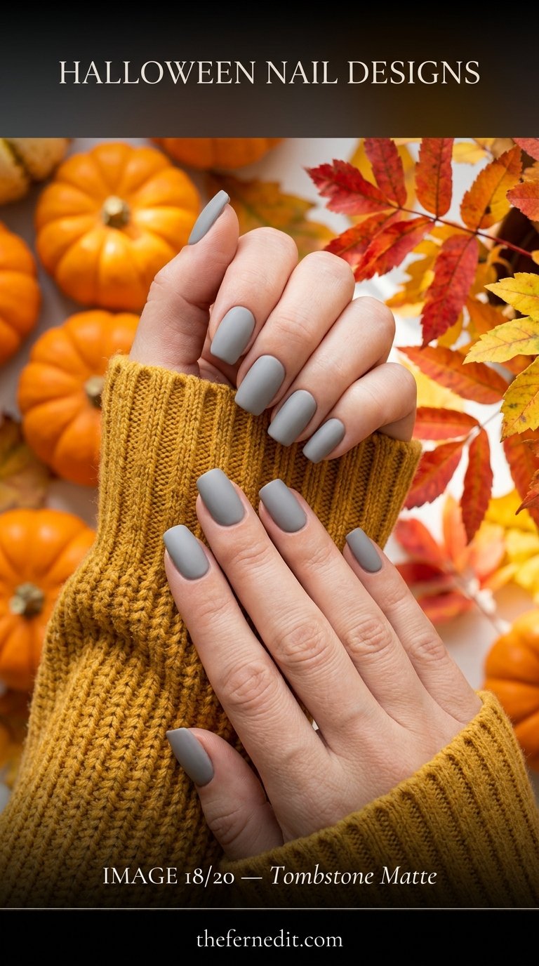 Hands displaying matte grey nails