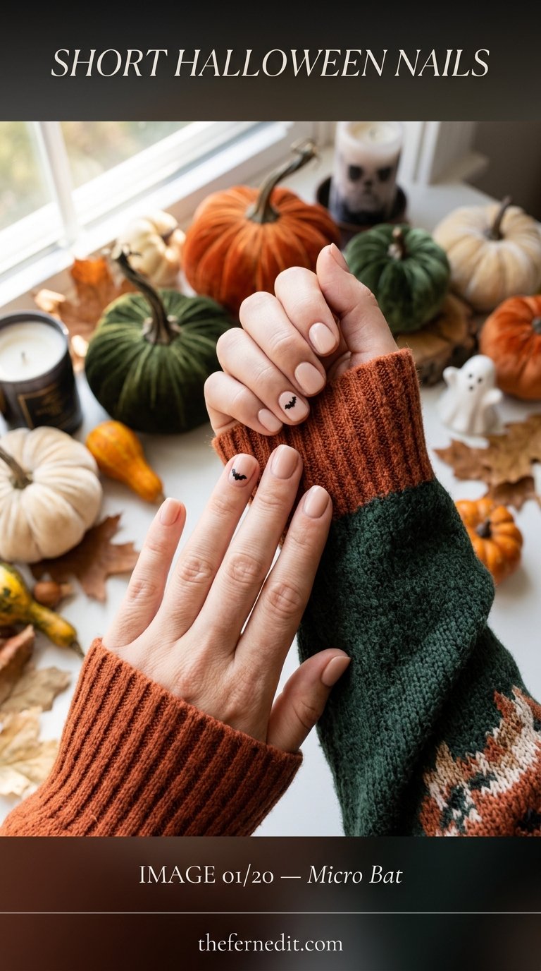Hands wearing halloween nail art