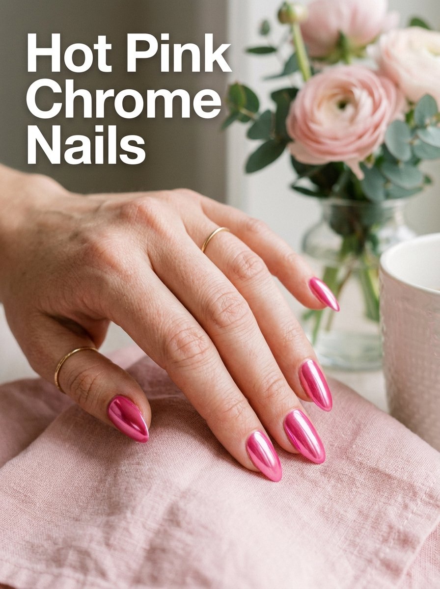 Hot pink chrome nails