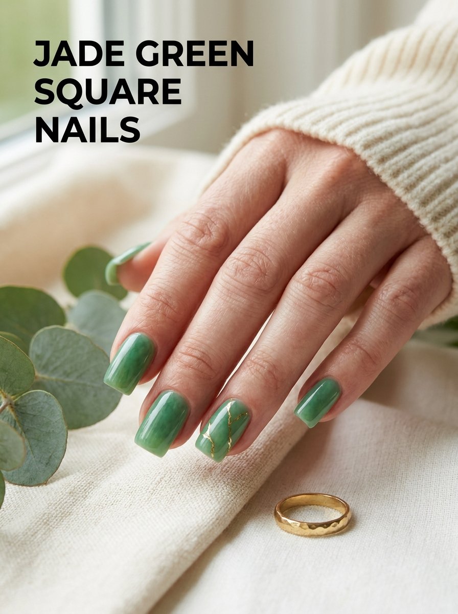 Jade green square nails