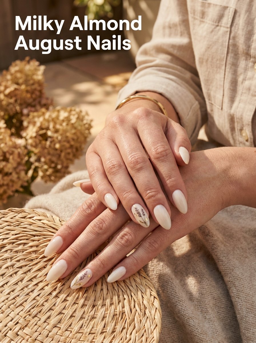 Milky almond august nails