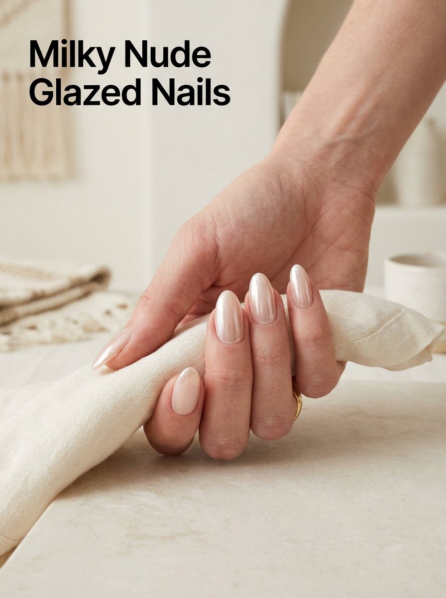 Milky nude glazed nails