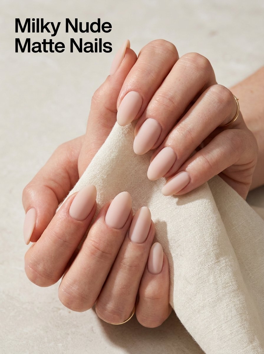 Milky nude matte nails